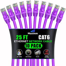 Maximm - Cat 6 Ethernet Cable 25 ft (10-Pack) - UTP, 10Gbps, 550MHz
