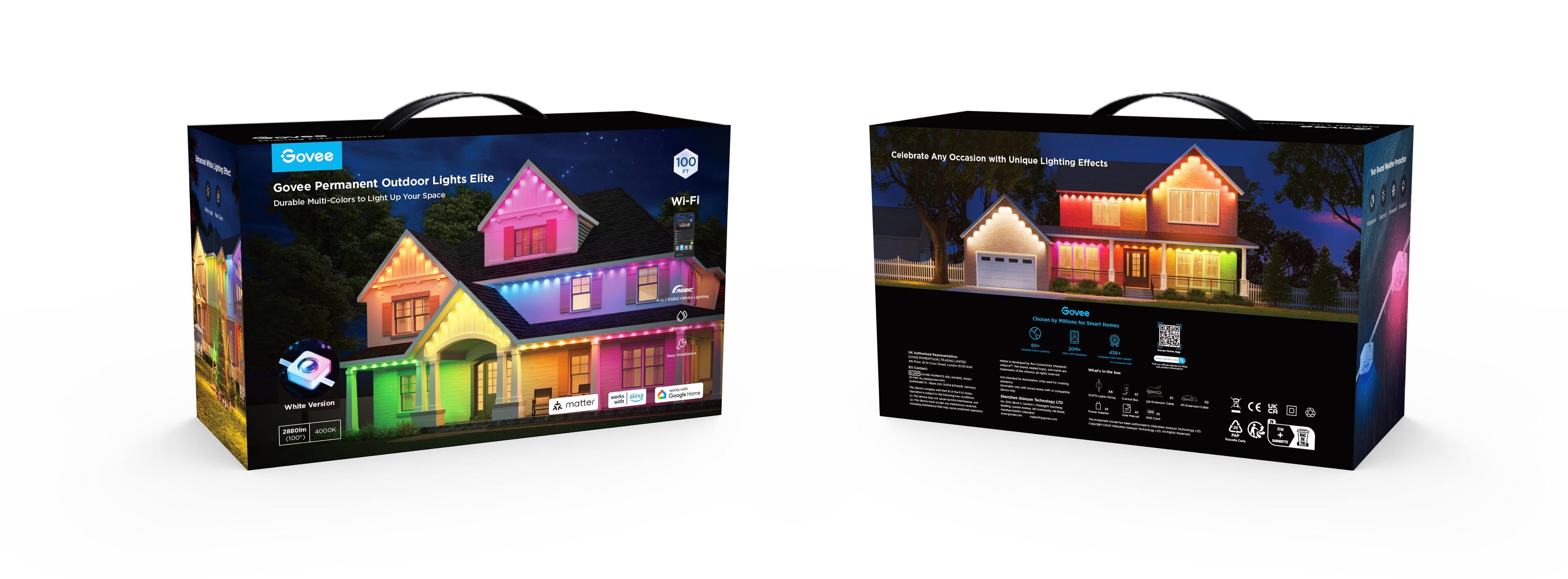 The text on the image reads:

"Celebrate any occasion with unique lighting effects. Govee Outdoor Lights are durable, weather-resistant, and feature a 100% Wi-Fi connection. Light up your space with these permanent, multi-color LED lights. Choose from a variety of designs to match your style and preferences."