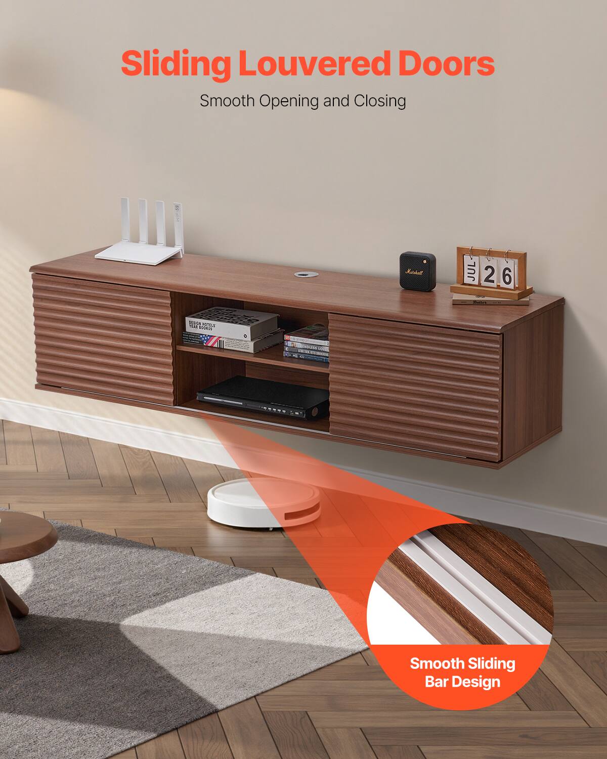 Sliding Louvered Doors  
Smooth Opening and Closing  

Smooth Sliding Bar Design