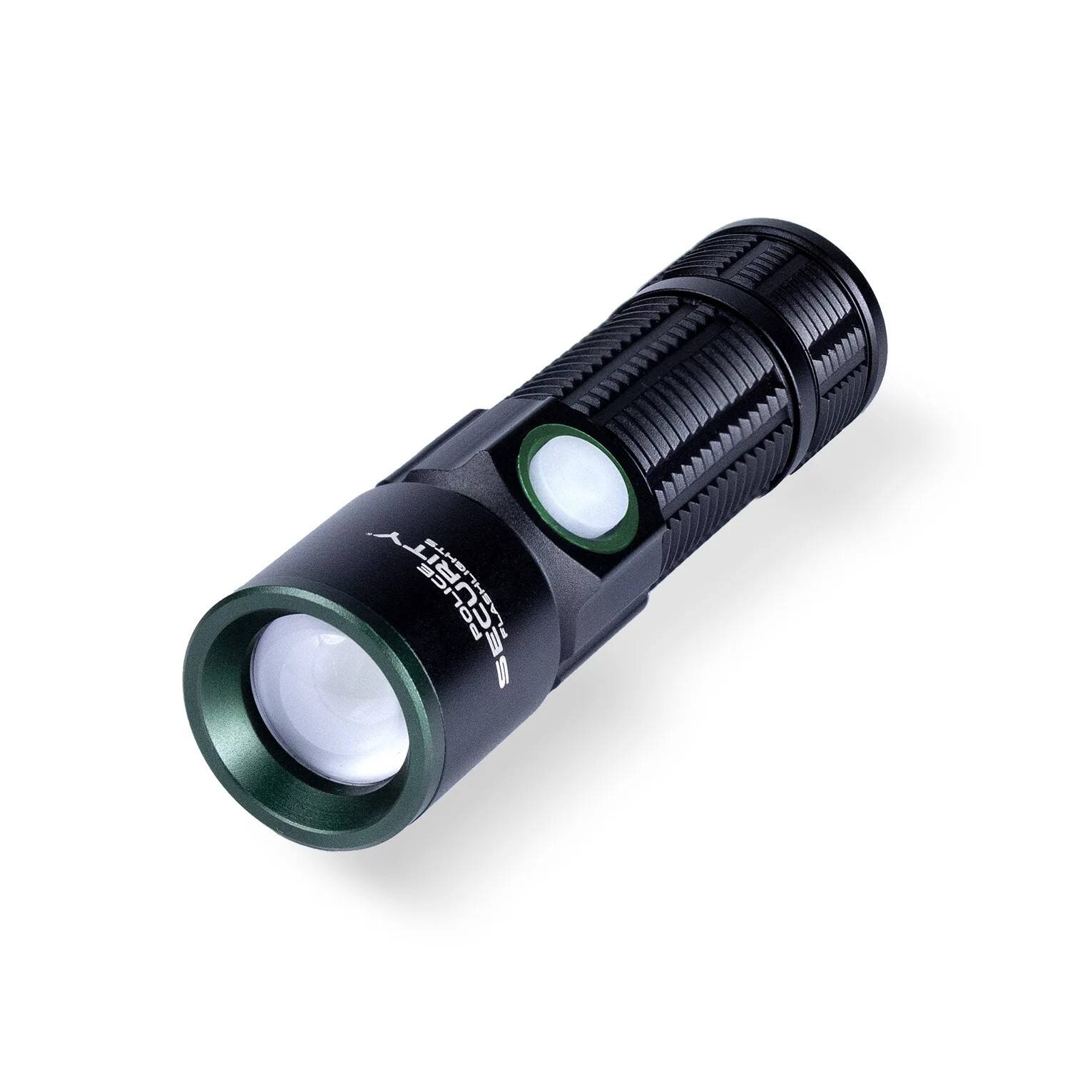 Front. Police Security - USB 500 Lumen Flashlight - Black.