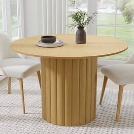 PexFix - Minimalist Farmhouse Clean Edge Round Solid Oak 46 in. Wide Ribbed Base Kitchen & Dining Table Seats 4 - Natural