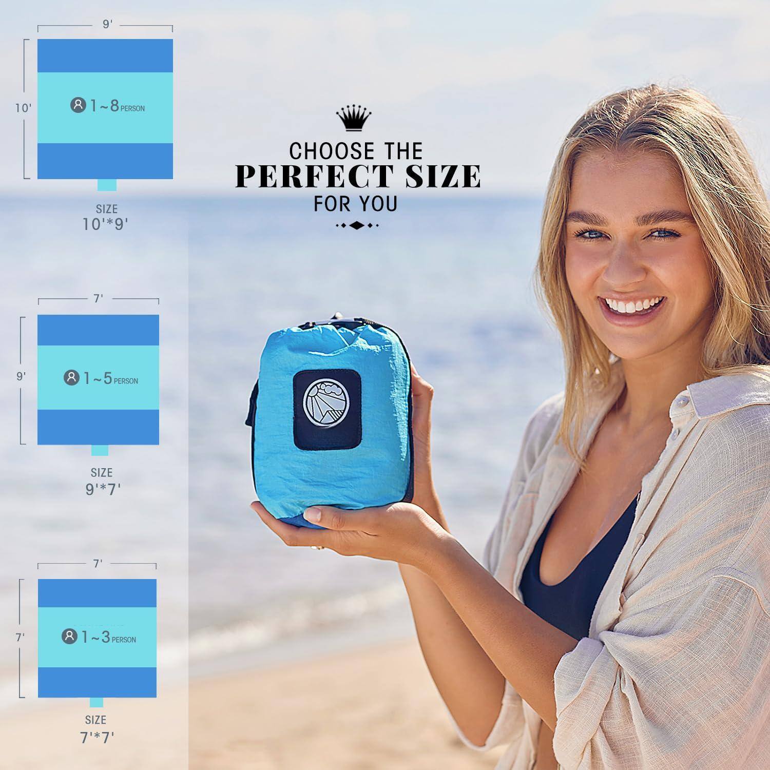 9' 10' 8 1~8 PERSON  
8 PERSON SIZE 10'*9'  
CHOOSE THE PERFECT SIZE FOR YOU  

7 9' 8 I 1-5 PERSION SIZE 9 9'*7'  
7 7 8 1 1~3 3 PERSON SIZE 7'*7'  

THE PERFECT SIZE FOR YOU