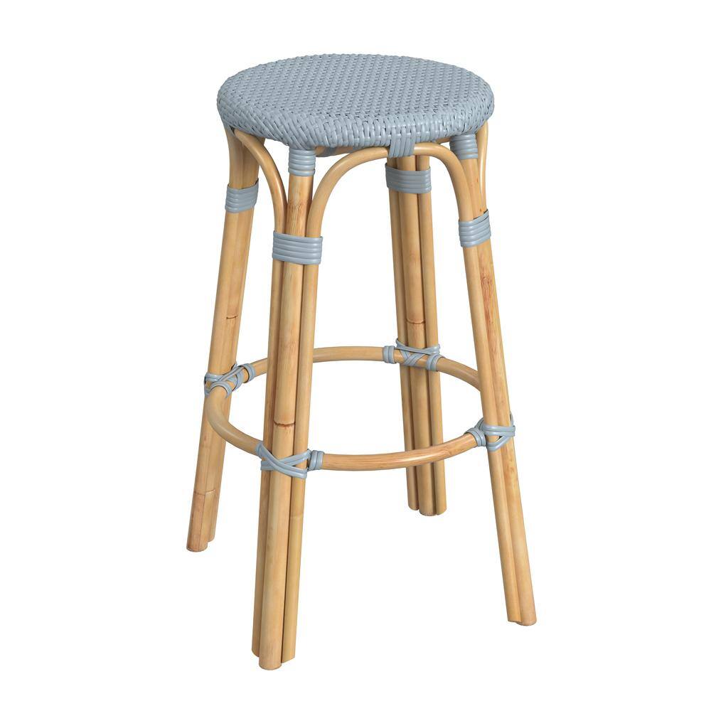 Alt View 2. Butler Specialty - Tobias Round Rattan 30" Bar Stool - Baby Blue.