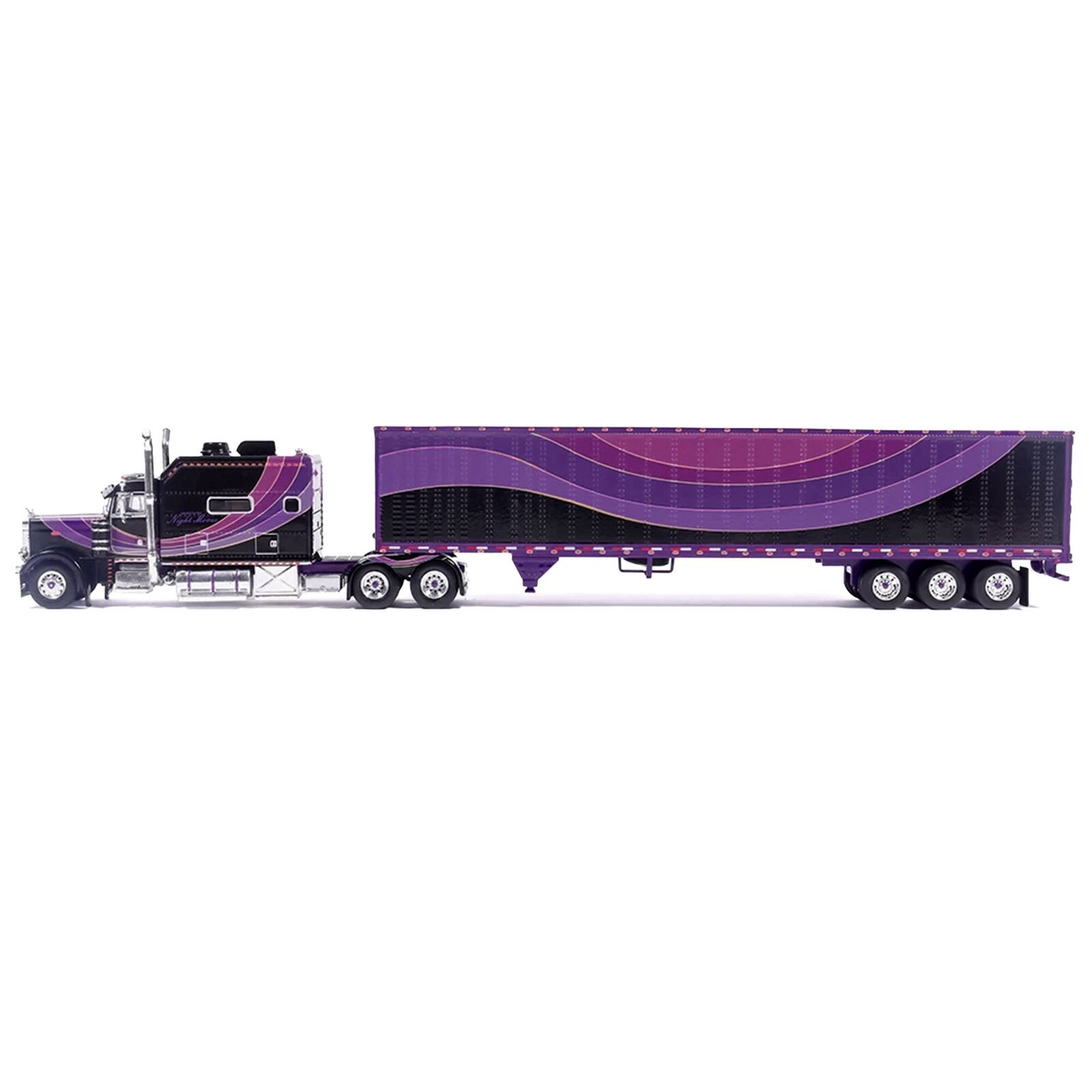 Alt View 1. IXO - Peterbilt 379 Truck with Sleeper & Dry Goods Trailer "Night Moves" Black with Graphics 1/64 Diecast Model by IXO Models.
