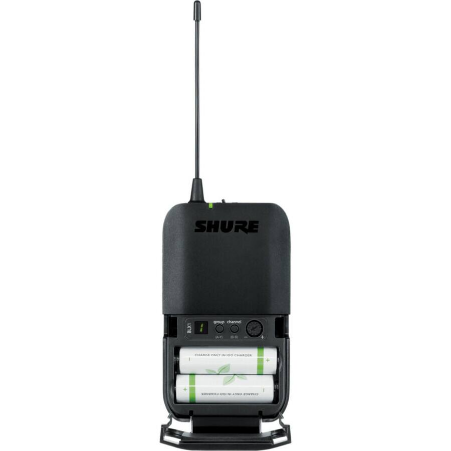 SHURE BLX1T I

Channel: 1

Group: 1-17

CHARGE ONLY IN SHURE CHARGER

CHARGE ONLY IN SHURE CHARGER