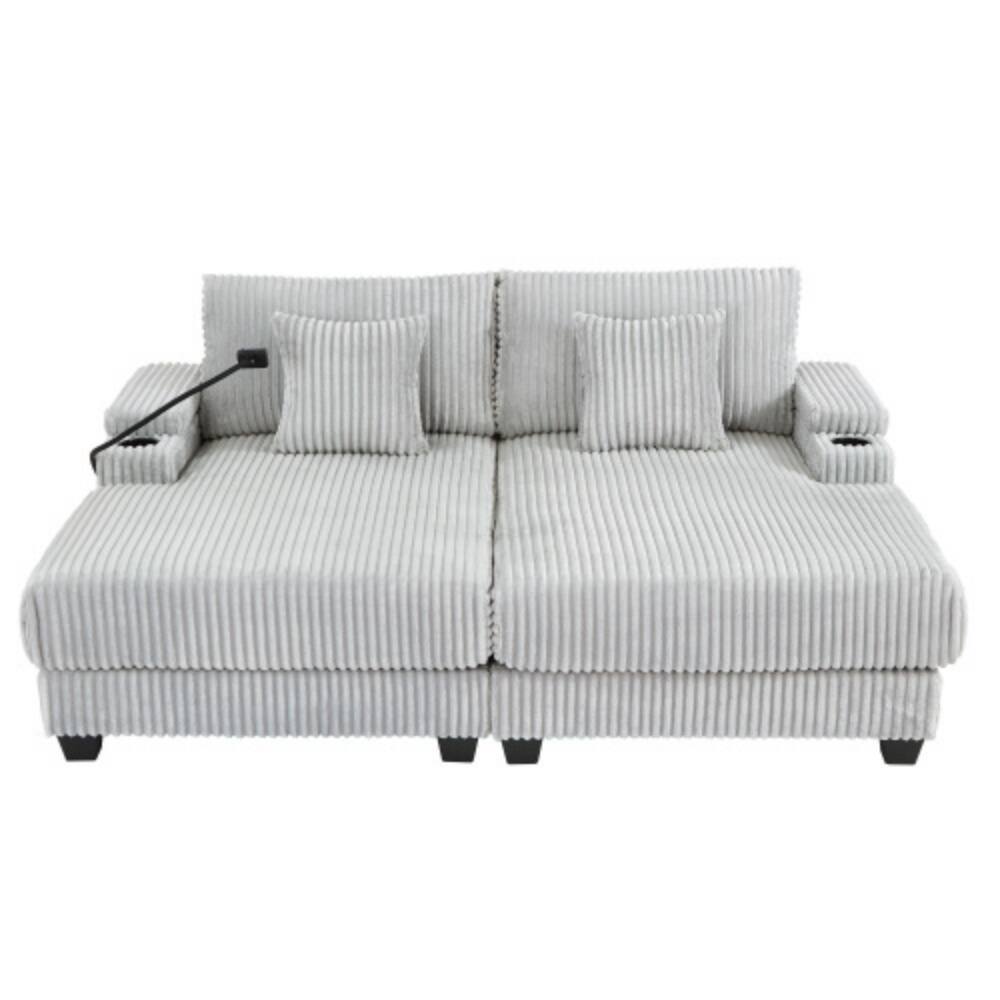Alt View 6. LUCKY ONE - 75.5" Modern Chaise Lounge Sofa Loveseat w/ Adjustable Backrest Storage Cup Holders - LIGHT GREY.
