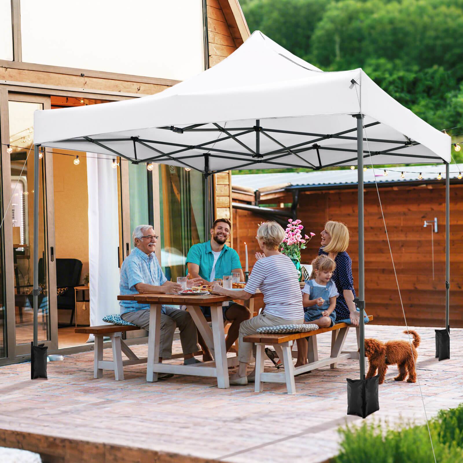 Alt View 3. Costway - Costway 10 x 10 FT Outdoor Pop up Canopy Tent with Wheeled Bag, 4 Sandbags, Stake & Ropes - White.