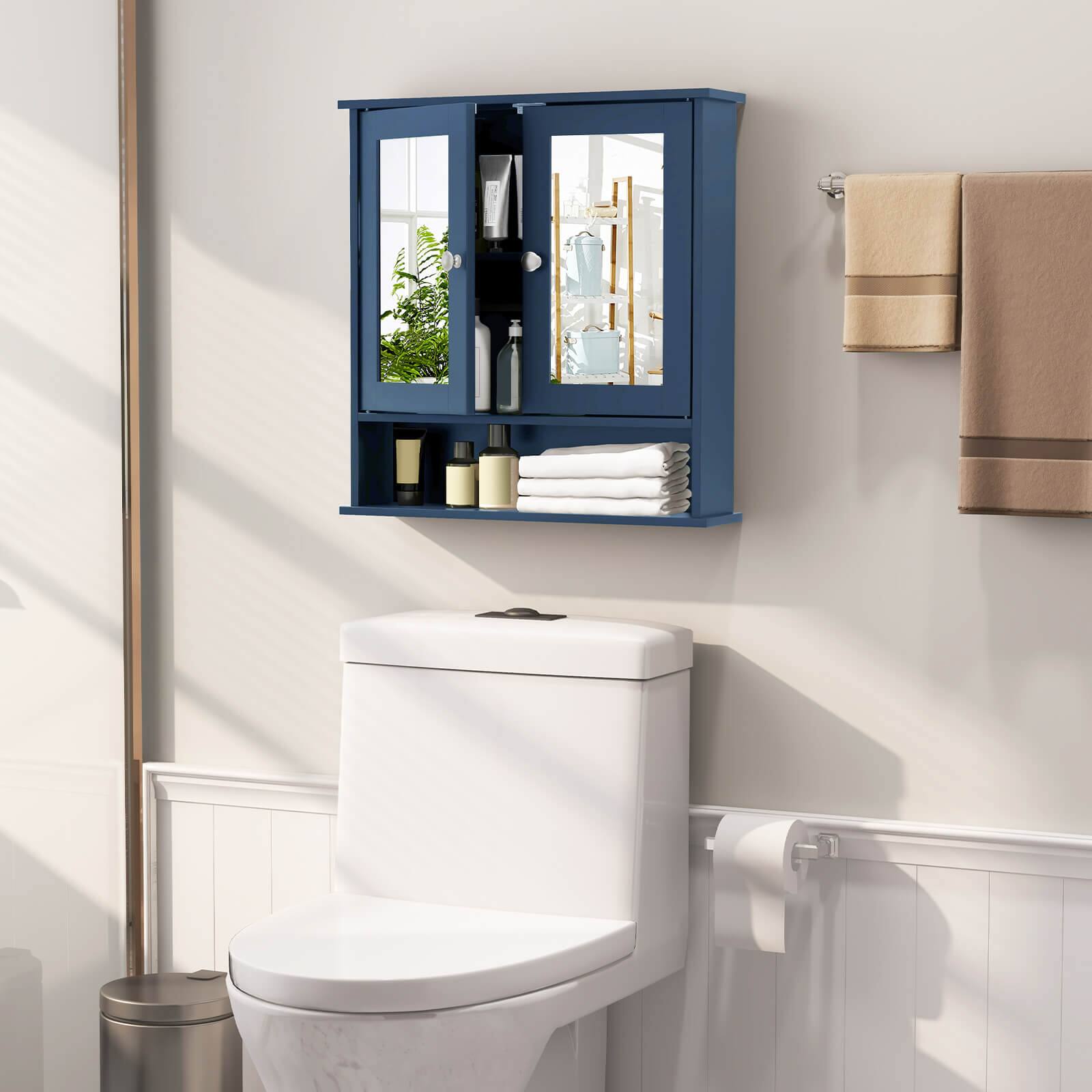 Alt View 5. Costway - Costway Wall Mount Mirror Cabinet, Medicine Cabinet Organizer for Bathroom, Blue - Blue.
