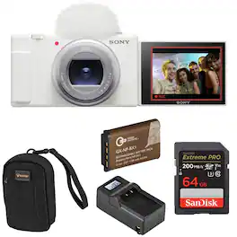 Bundle - Sony - ZV-1 II Vlog Camera for Content Creators and Vloggers, With Extra Battery, Smart Charger With Screen, 64GB