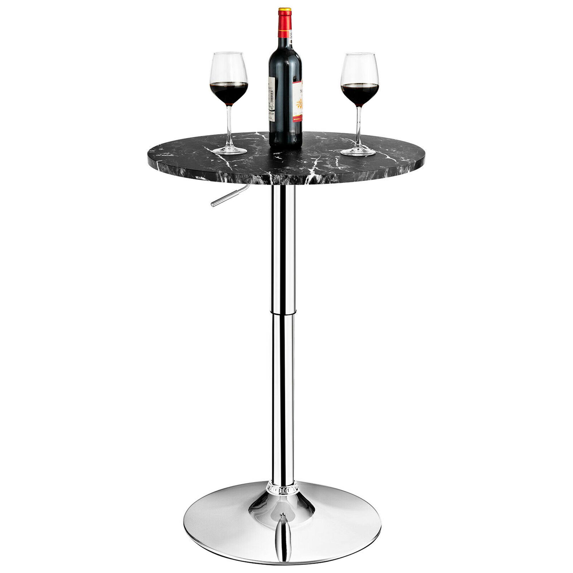 Alt View 9. Gymax - Gymax 4PCS Round Pub Table Swivel Adjustable Bar Table w/Faux Marble Top Black - Black.