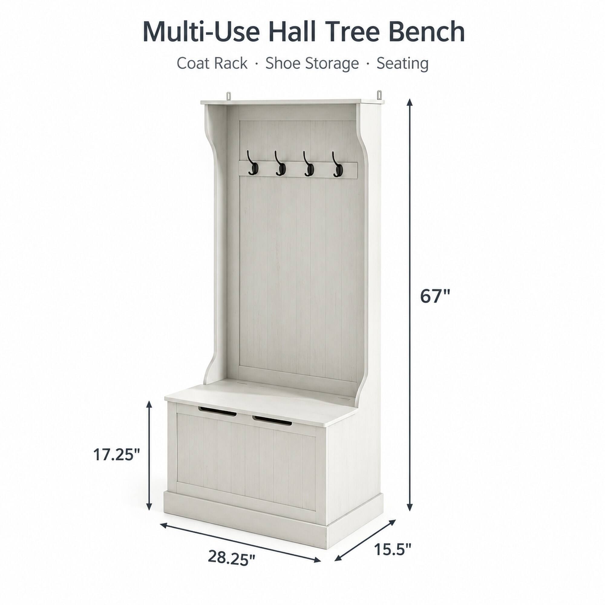 Multi-Use Hall Tree Bench Coat Rack Shoe Storage Seating

67"
17.25"
28.25"
15.5"