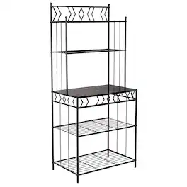 Kings Brand Furniture - 5-Tier Standing Kitchen Bakers Rack for with Storage Microwave Stand, Metal Frame - Black