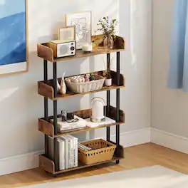 Pefilos - 4-Tier Bookshelf Open Bookcase with Anti-Tipping Kit, Industrial Storage Unit for Home Office, Wobble-Free Design - Brown