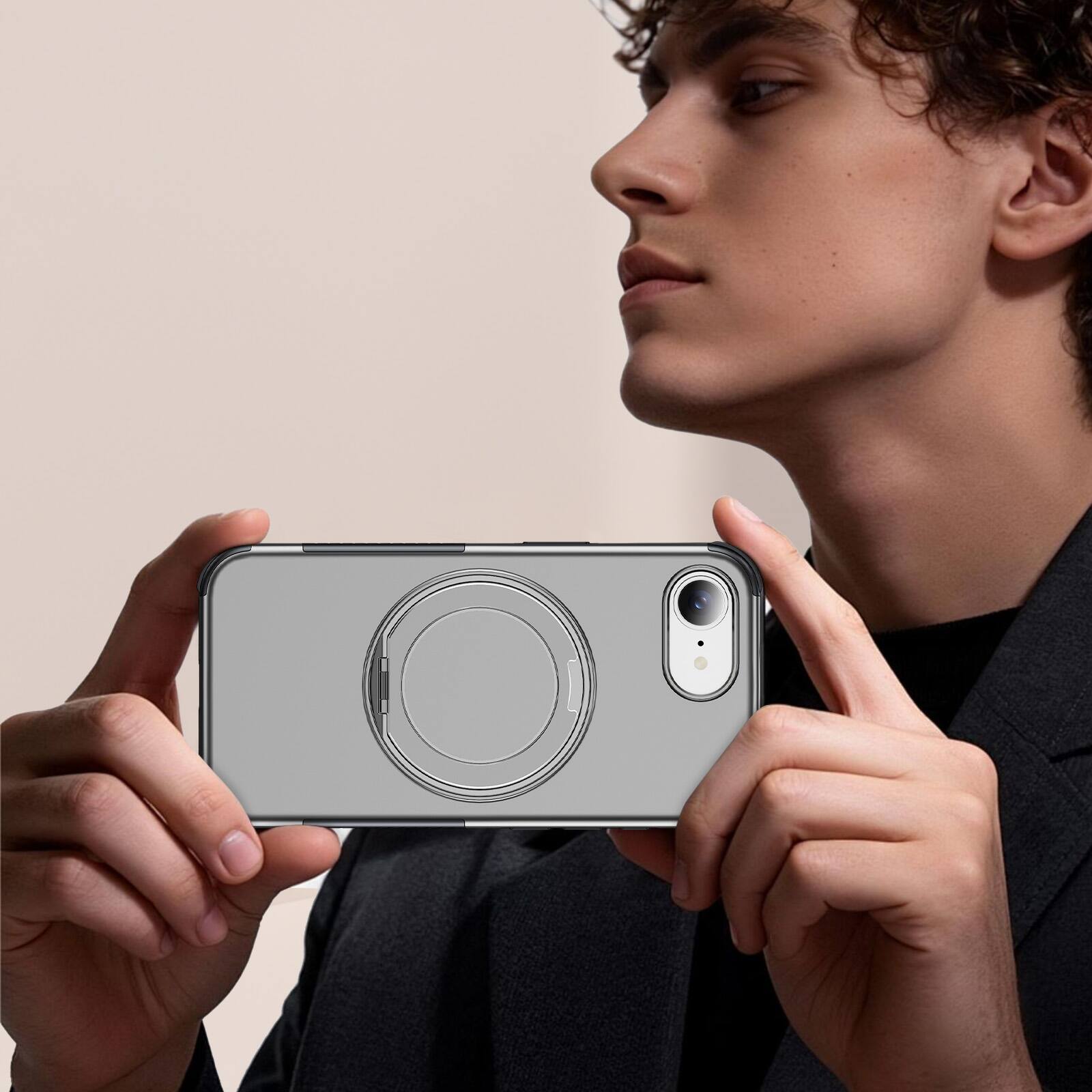 Alt View 2. Dteck - Magnetic Shockproof Case for Apple iPhone 17e, 360 Rotating Ring Stand Non Slip Cover with Raised Edge Protection - Silver.