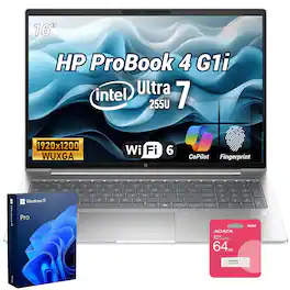 HP - Upgraded - ProBook 4 16" FHD+ Laptop - Intel Core Ultra 7 255U - 32GB RAM 1TB SSD - FP Reader - 64GB USB Flash Drive - Silver