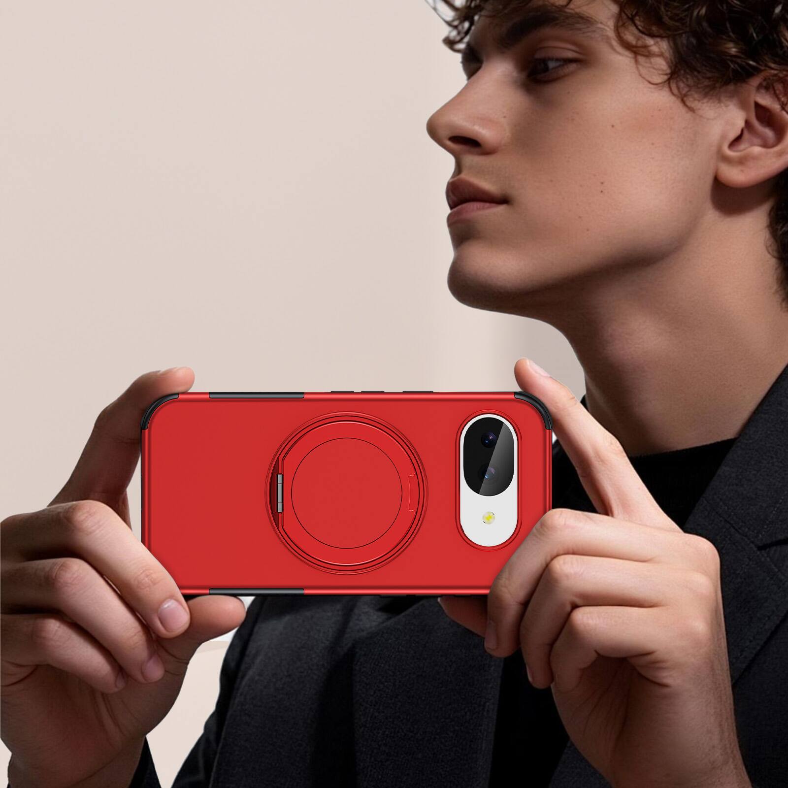 Alt View 2. Dteck - Magnetic Shockproof Case for Google Pixel 10a, 360 Rotating Ring Stand Non Slip Cover with Raised Edge Protection - Red.