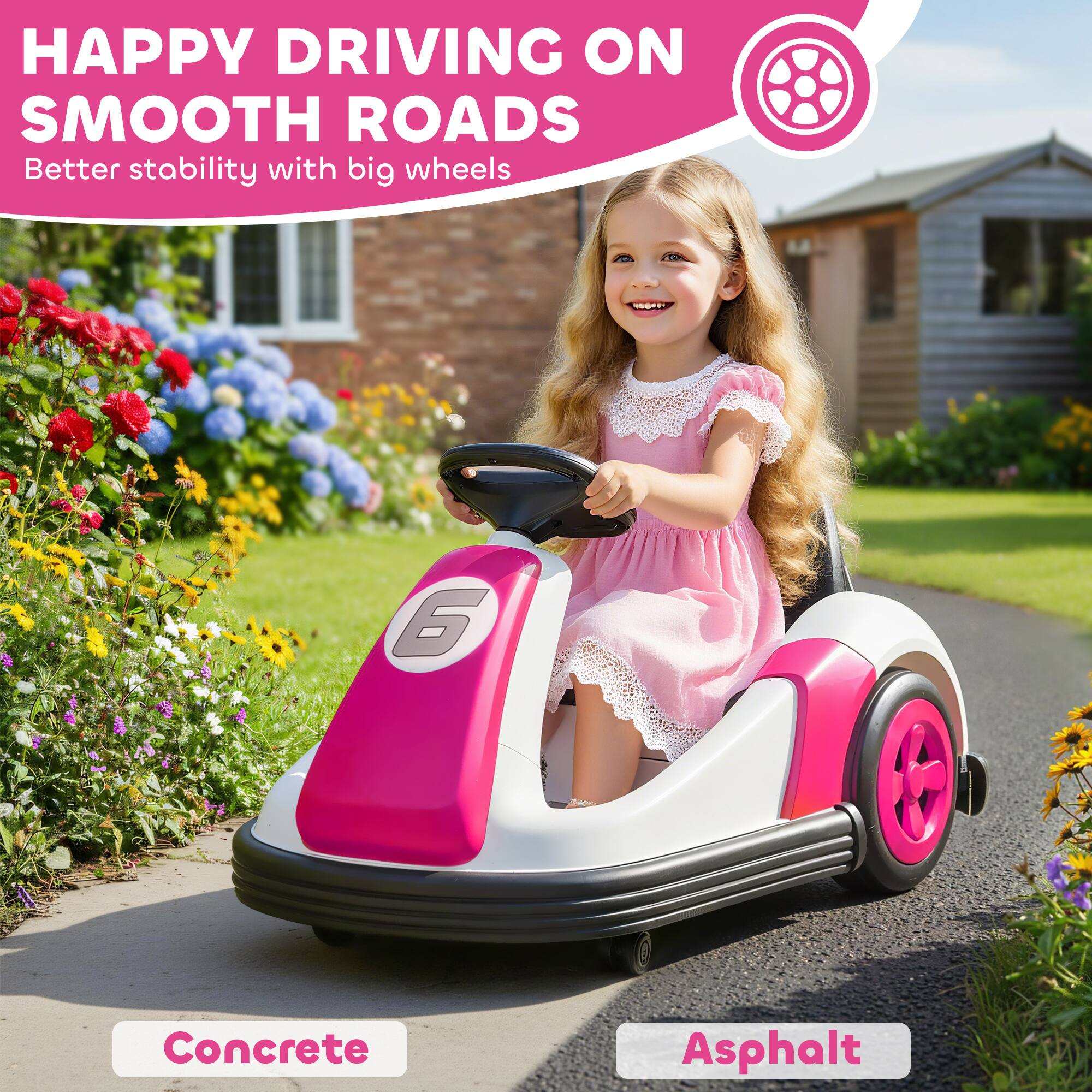 HAPPY DRIVING ON SMOOTH ROADS  
Better stability with big wheels

Concrete  
Asphalt