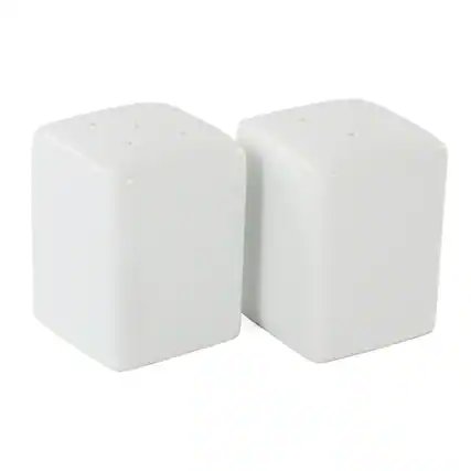 Front. Our Table - Our Table Simply White Porcelain 2.25 Inch Square Salt and Pepper Shakers - White.