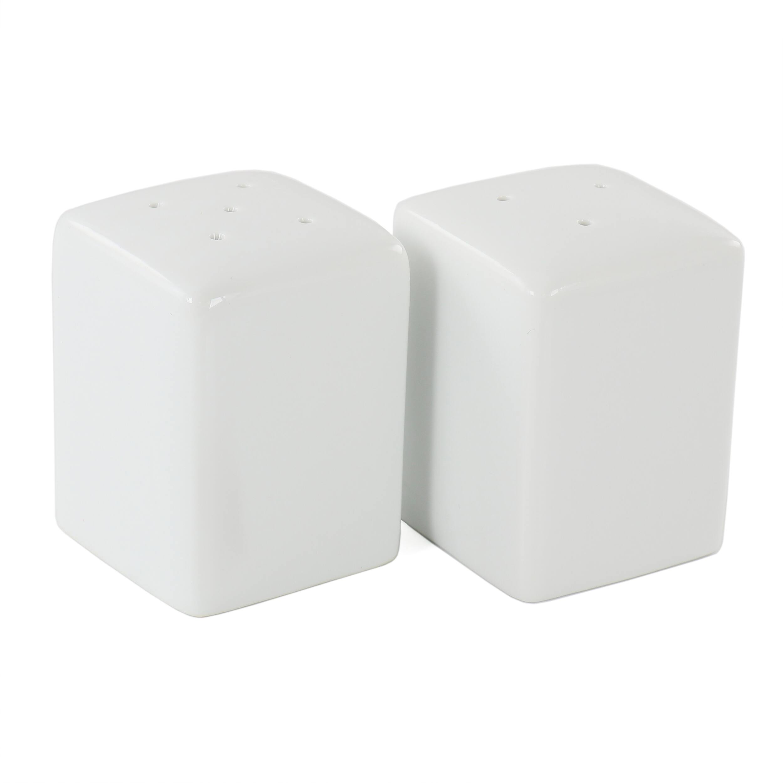 Front. Our Table - Our Table Simply White Porcelain 2.25 Inch Square Salt and Pepper Shakers - White.