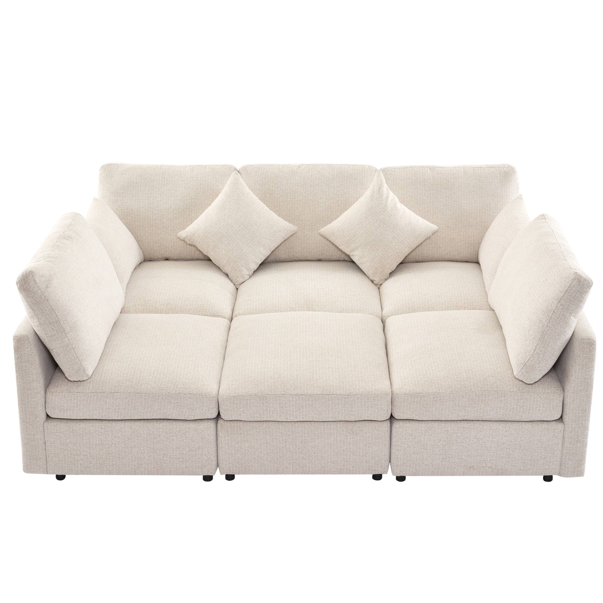 Back. Whisen - Modular U-Shaped Sectional Sofa Bed with a Movable Ottoman and Two USB Ports for Living Room - Beige.