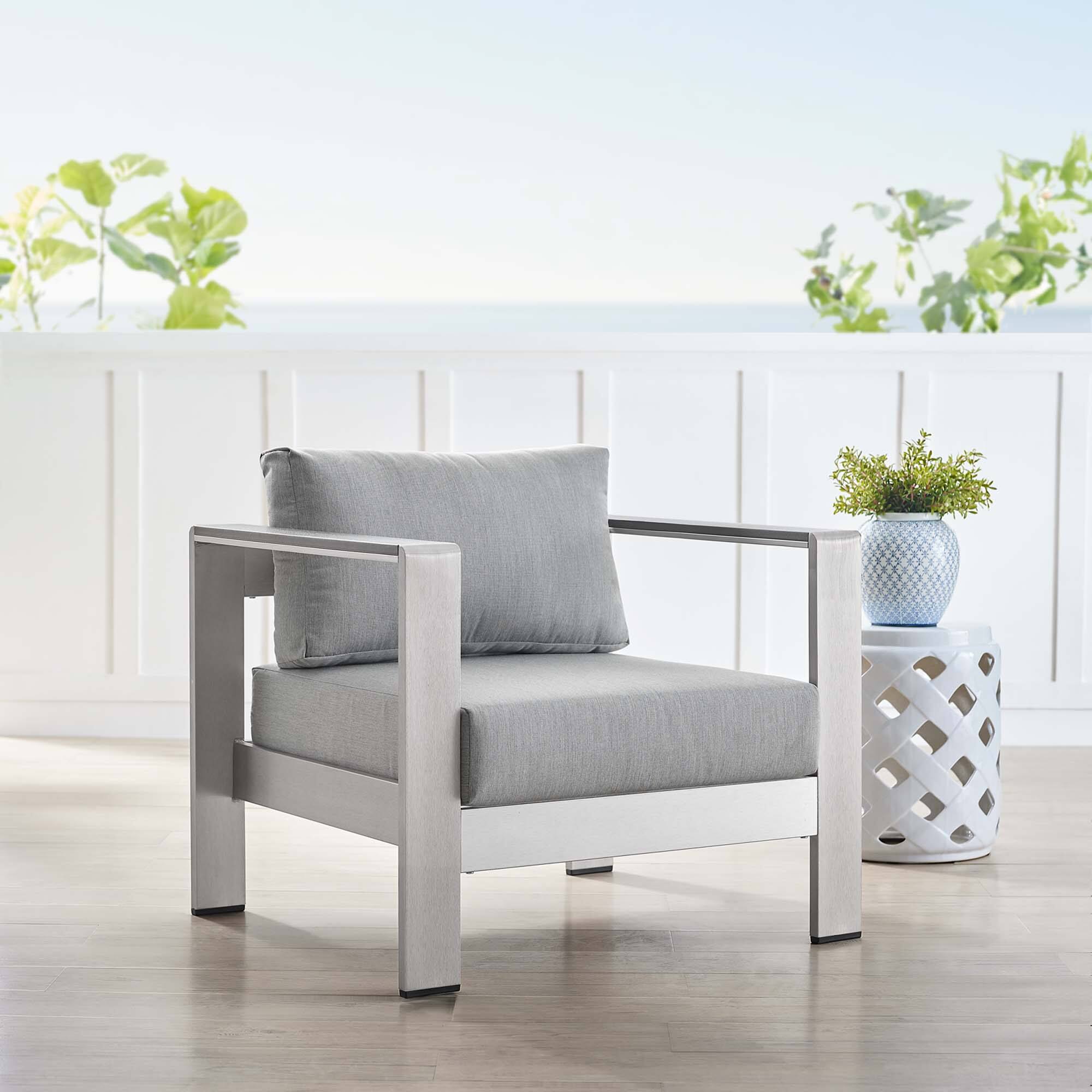 Front. Modway - Shore Sunbrella® Fabric Aluminum Outdoor Patio Armchair by Modway - Silver Gray.