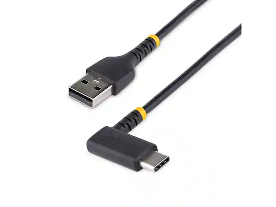 Front. StarTech.com - StarTech.com 1ft USB A to C Right Angle Charging Cable - Heavy Duty 3A USB-C Cable - Rugged Aramid Fiber - Black.