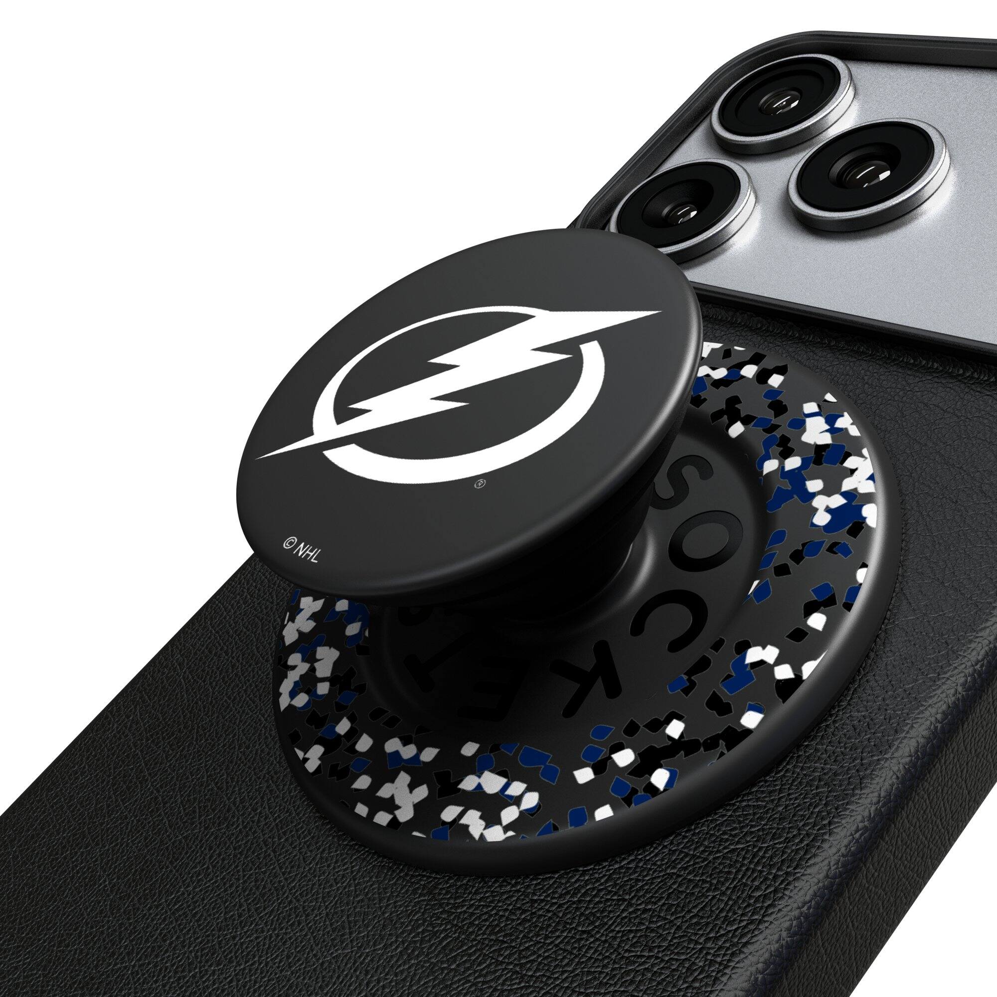 Front. Keyscaper - Tampa Bay Lightning Confetti Magnetic Phone Grip & Stand - No Size - Black.