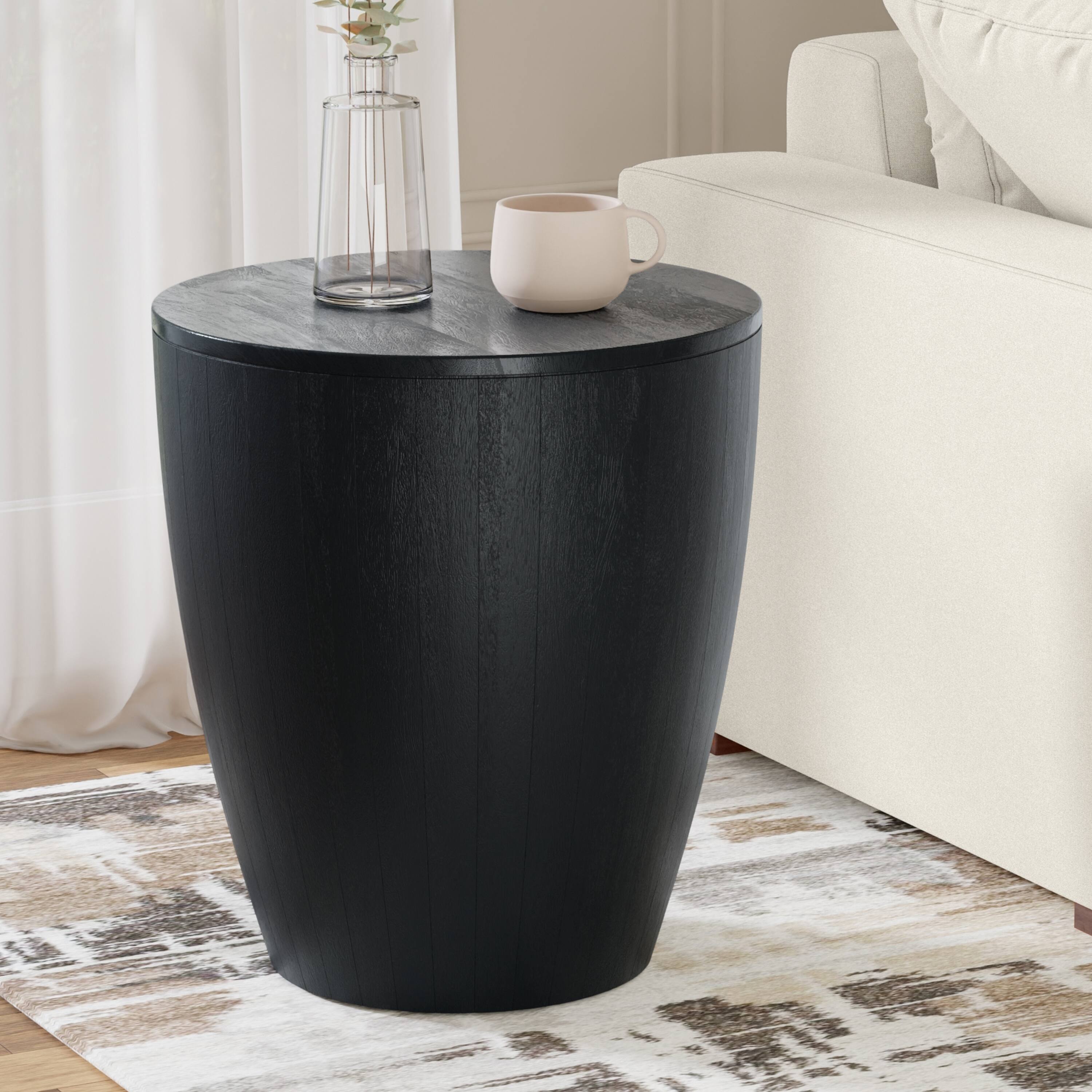 Angle. Simpli Home - Elmbrook 21 inch Wide Solid Mango Modern End Table in Black, Assembled - Black.
