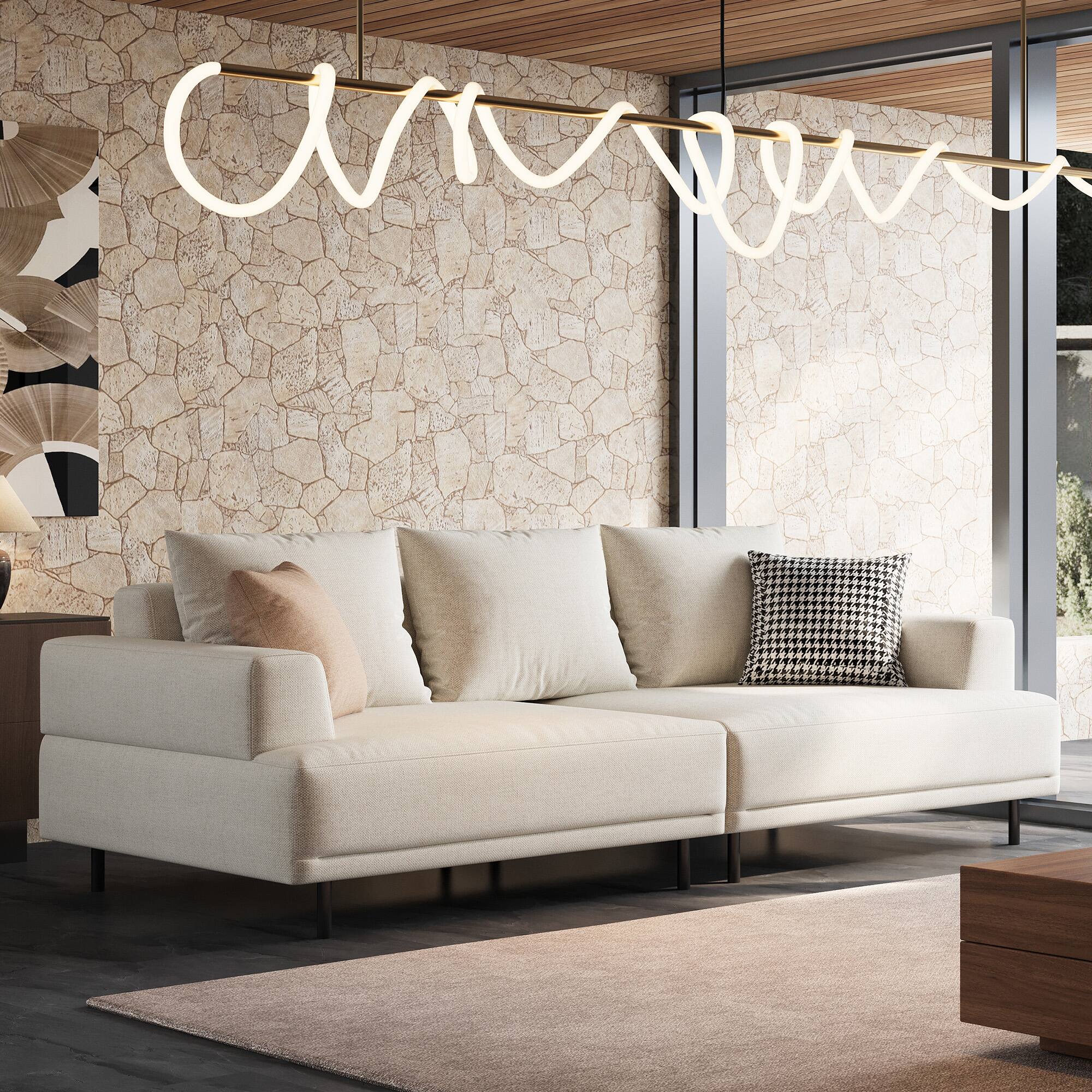 Left. luck idea - 82.67" Breathable Cotton-Linen Fabric Sofa,couch, Solid Wood Frame, High-Elastic Sponge Seat Cushion - Light Beige.