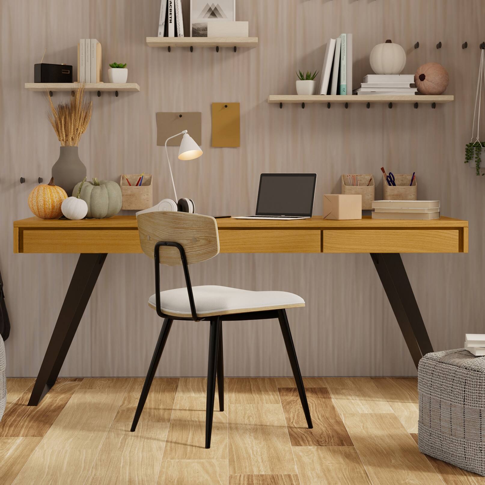 Angle. Simpli Home - Lowry Modern Industrial 72 inch Wide Large Desk in Oak - Oak.