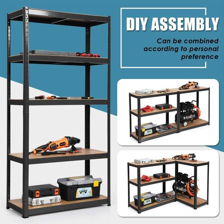 Alt View 4. Winado - 43" x 18" x 71" 5 Tiers Heavy Duty Adjustable Storage Shelf Rack Organizer Metal Bookcase Shelving Unit for Garage Home - Black.