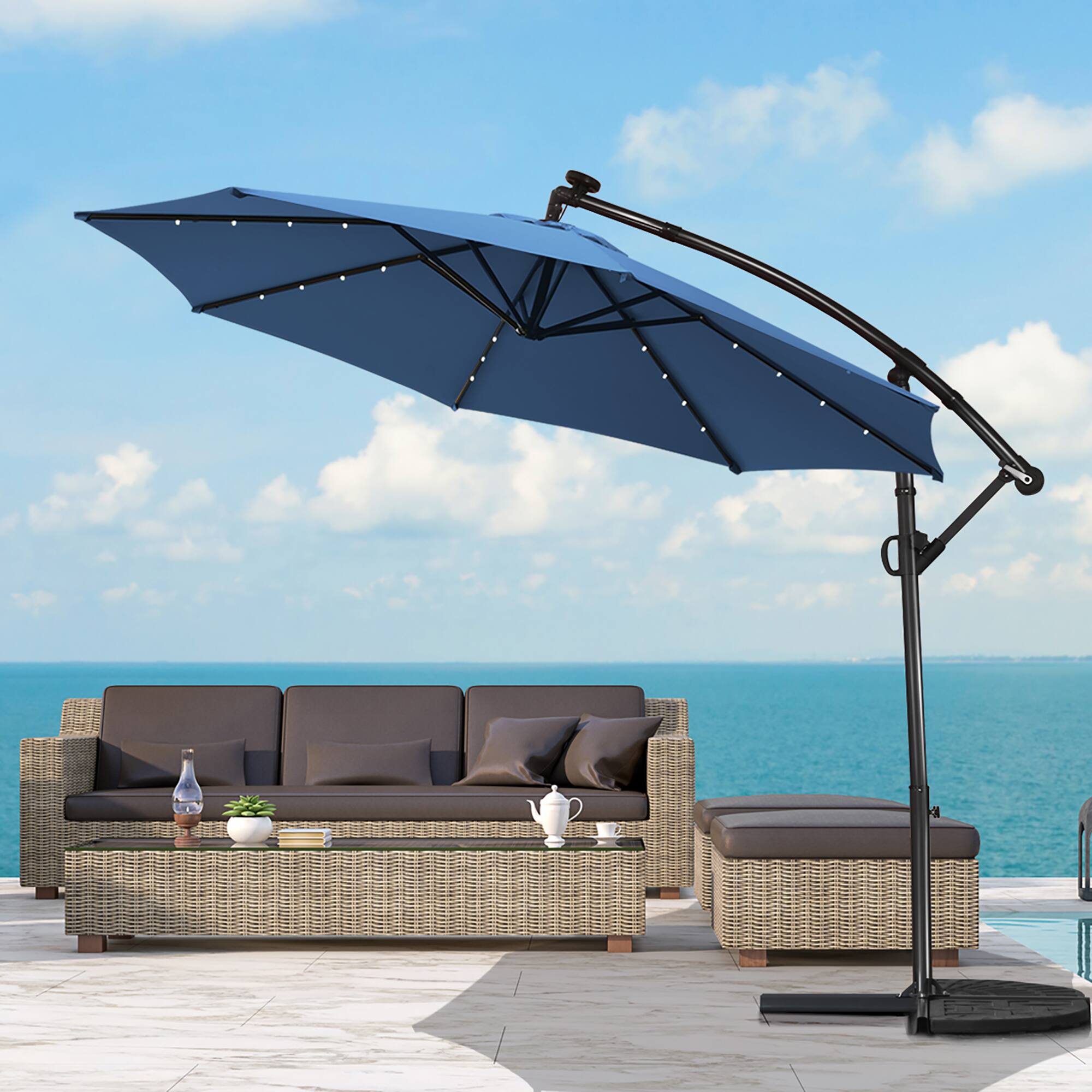 Alt View 7. Costway - 10FT Patio Offset Umbrella Solar Powered LED 360Degree Rotation Aluminum - Blue.