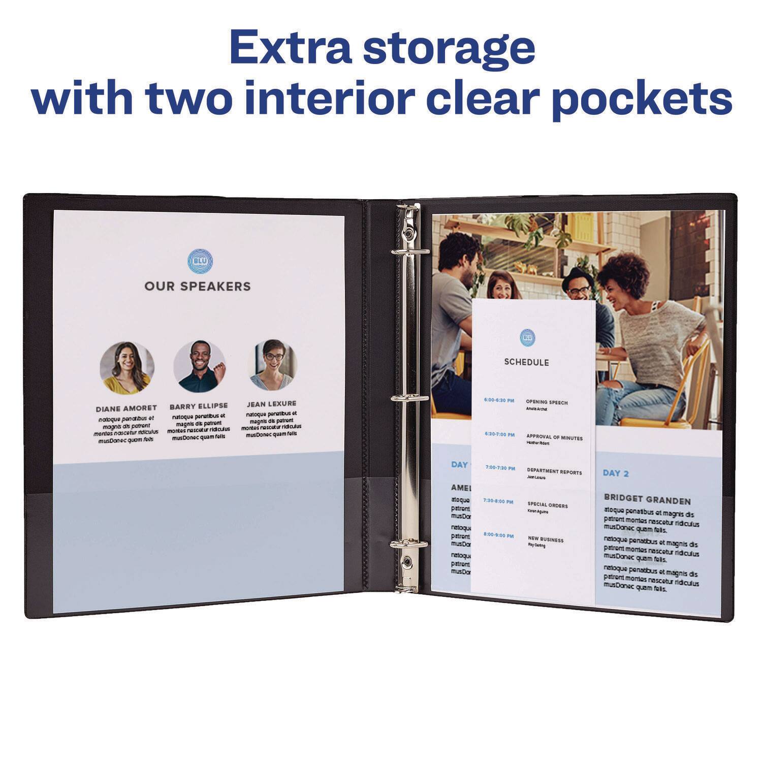 Extra storage with two interior clear pockets

BLU

OUR SPEAKERS

DIANE AMORET
notatque paratibus et magnis dis parturient montes nascetur ridiculus musDonec quam

BARRY ELLIPSE
notatque paratibus et magnis dis parturient montes nascetur ridiculus musDonec quam

JEAN LEXURE
notatque paratibus et magnis dis parturient montes nascetur ridiculus musDonec quam

SCHEDULE

DAY 1

4:00-4:30 PM
OPENING SPEECH

4:30-5:00 PM
APPROVAL OF MINUTES

5:00-5:30 PM
DEPARTMENT REPORTS

7:00-7:30 PM
SPECIAL ORDERS

7:30-8:00 PM
NEW BUSINESS

8:00-8:30 PM
CLOSING

DAY 2

AMEI
notatque paratibus et magnis dis parturient montes nascetur ridiculus musDonec quam

BRIDGET GRANDEN
notatque paratibus