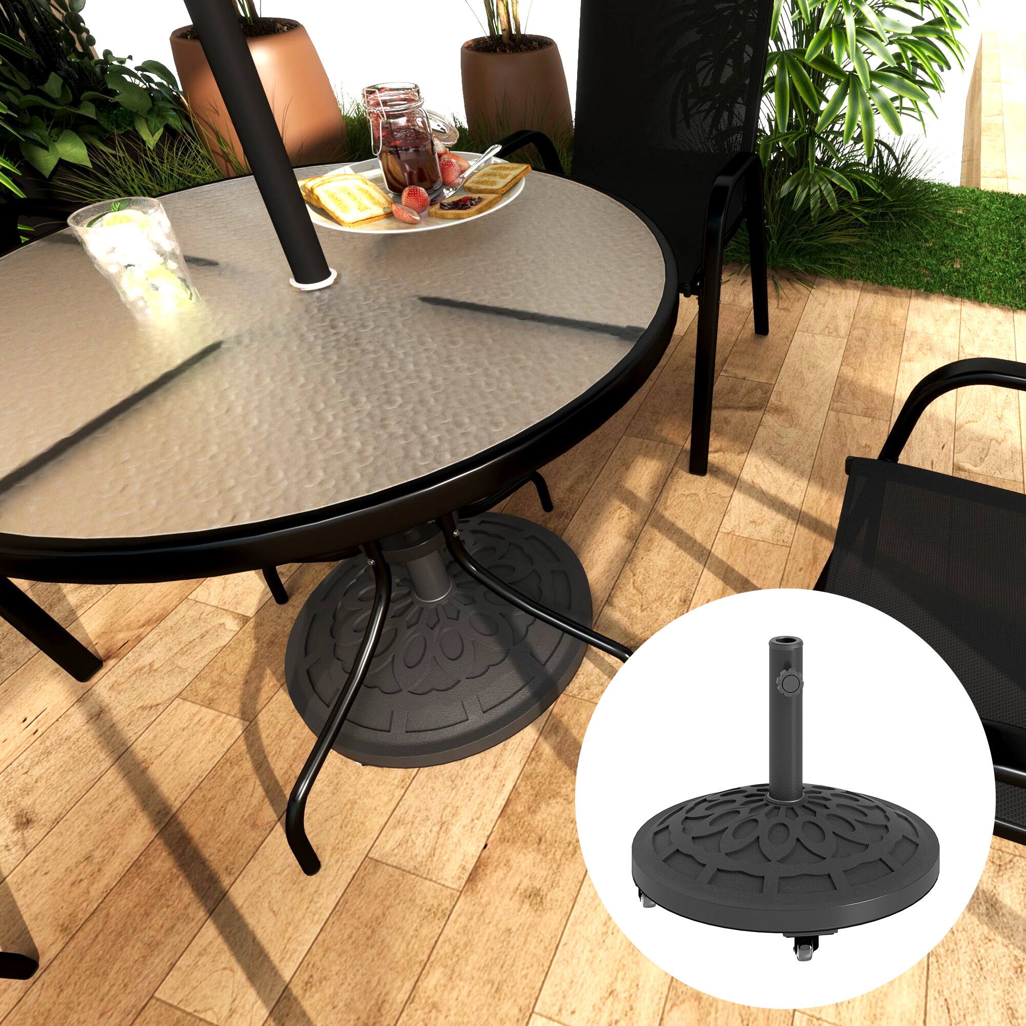 Alt View 4. Outsunny - Round Patio Umbrella Base with Wheels, 46 lbs Resin Umbrella Stand Base, Heavy Duty Patio Umbrella Holder - Black.
