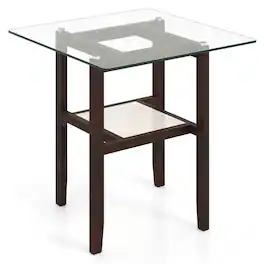SlickBlue - 2-Tier Square Glass Coffee Table with Storage Shelf for Living Room - Transparent, Brown