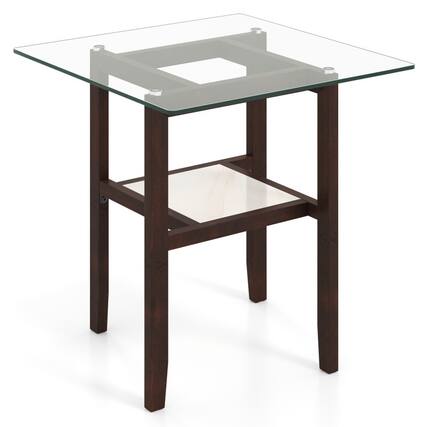 Front. SlickBlue - 2-Tier Square Glass Coffee Table with Storage Shelf for Living Room - Transparent, Brown.
