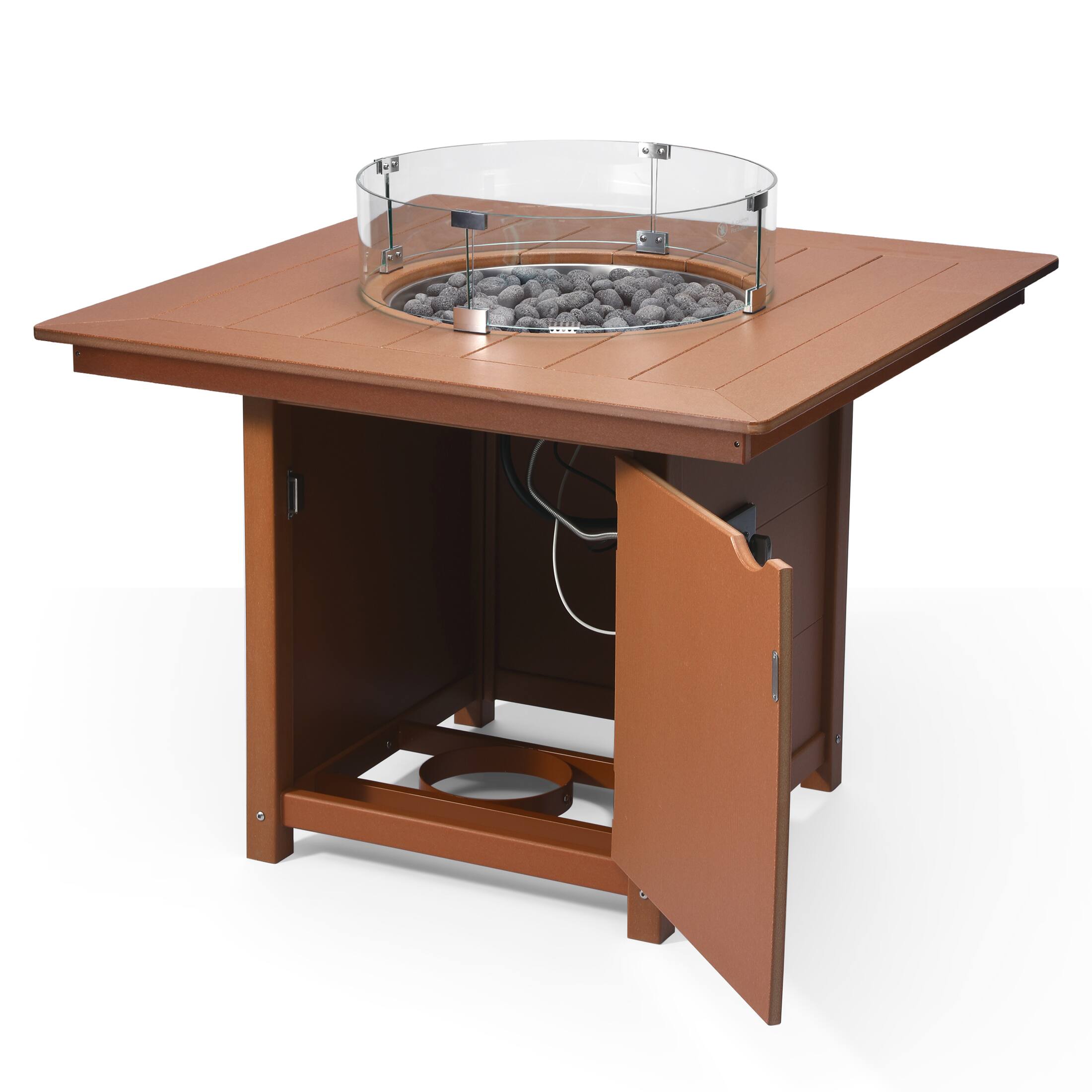 Left. WestinTrends - WestinTrends Helios Modern Outdoor Patio Propane 42" Square Fire Pit Table - Teak.