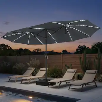 15 x 9 patio umbrella Patioslife Horizon Haven 15'x 9' Double-Sided with LED US-Patioslife this oversized umbrella is ideal for patios 15 ft. x 9 ft.