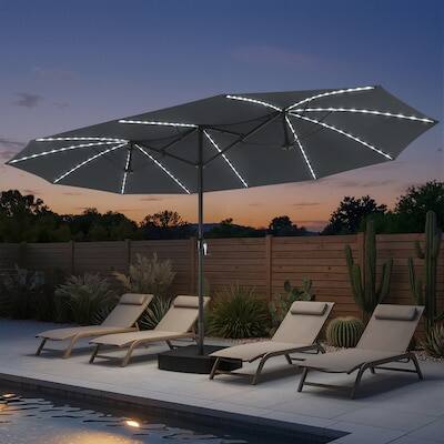 15 x 9 patio umbrella Patioslife Horizon Haven 15'x 9' Double-Sided with LED  US-Patioslife this oversized umbrella is ideal for patios 15 ft. x 9 ft.