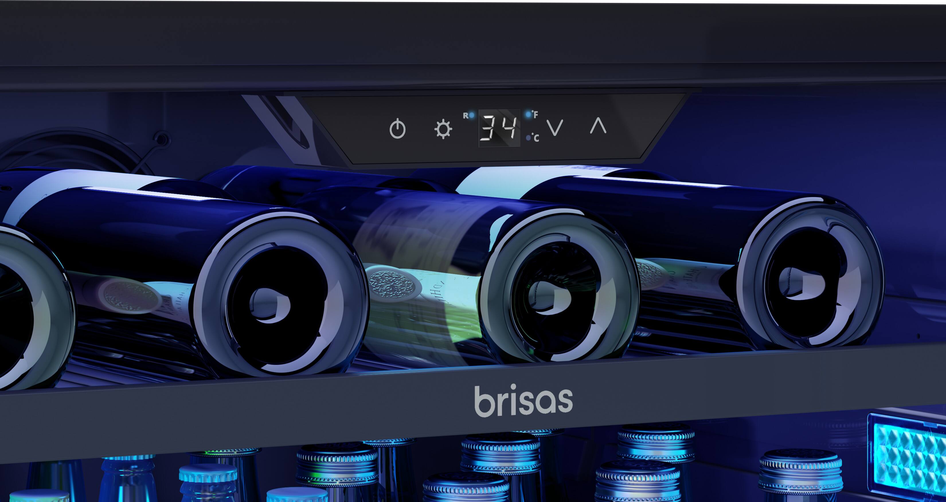 Angle. Zephyr - 5.11 Cu. Ft. Brisas 24 in. 8-Bottle and 98-Can Built-in Single Zone Beverage Cooler - Stainless Steel.