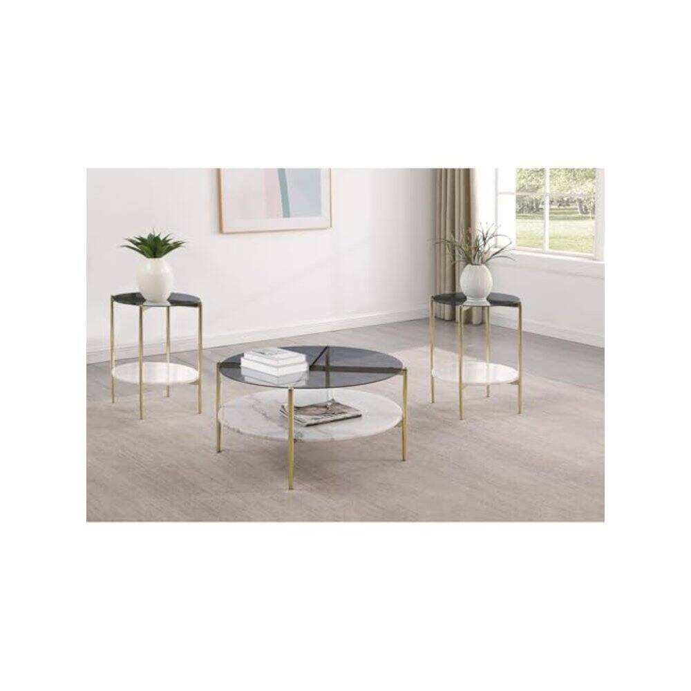 Alt View 1. Coaster Co. of America - Jonelle 3-piece Round Coffee and End Table Set Gold - Grey.