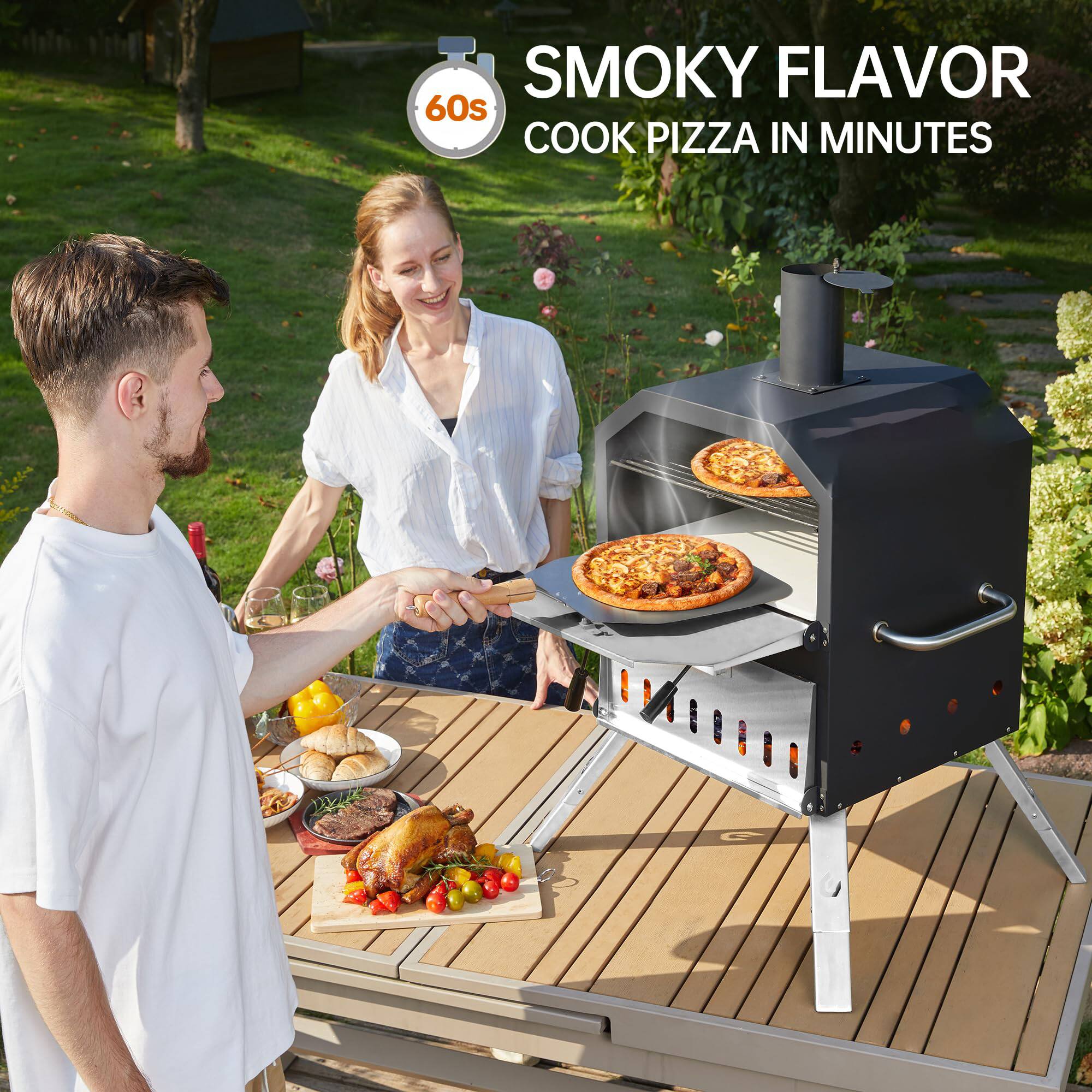 SMOKY FLAVOR  
COOK PIZZA IN MINUTES  
60s