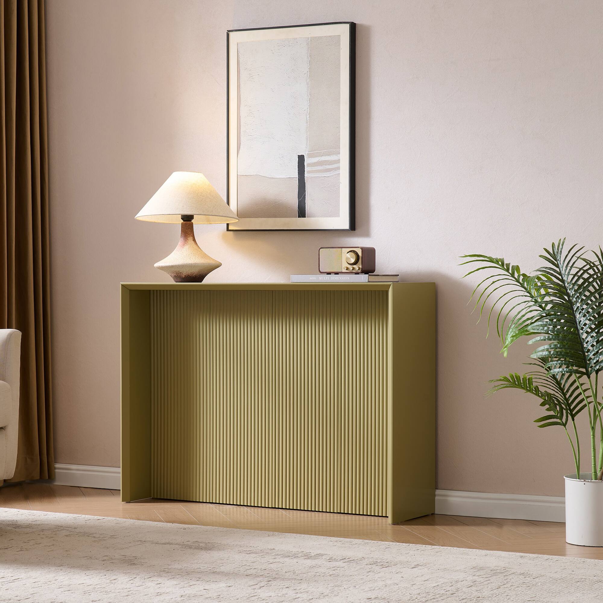 Front. Kings Brand Furniture - Kings Brand Furniture Wood Rectangular Console Table with Sculpted Ripple-Front Panel, Modern Entryway or Sofa Table - Lemon Pepper.