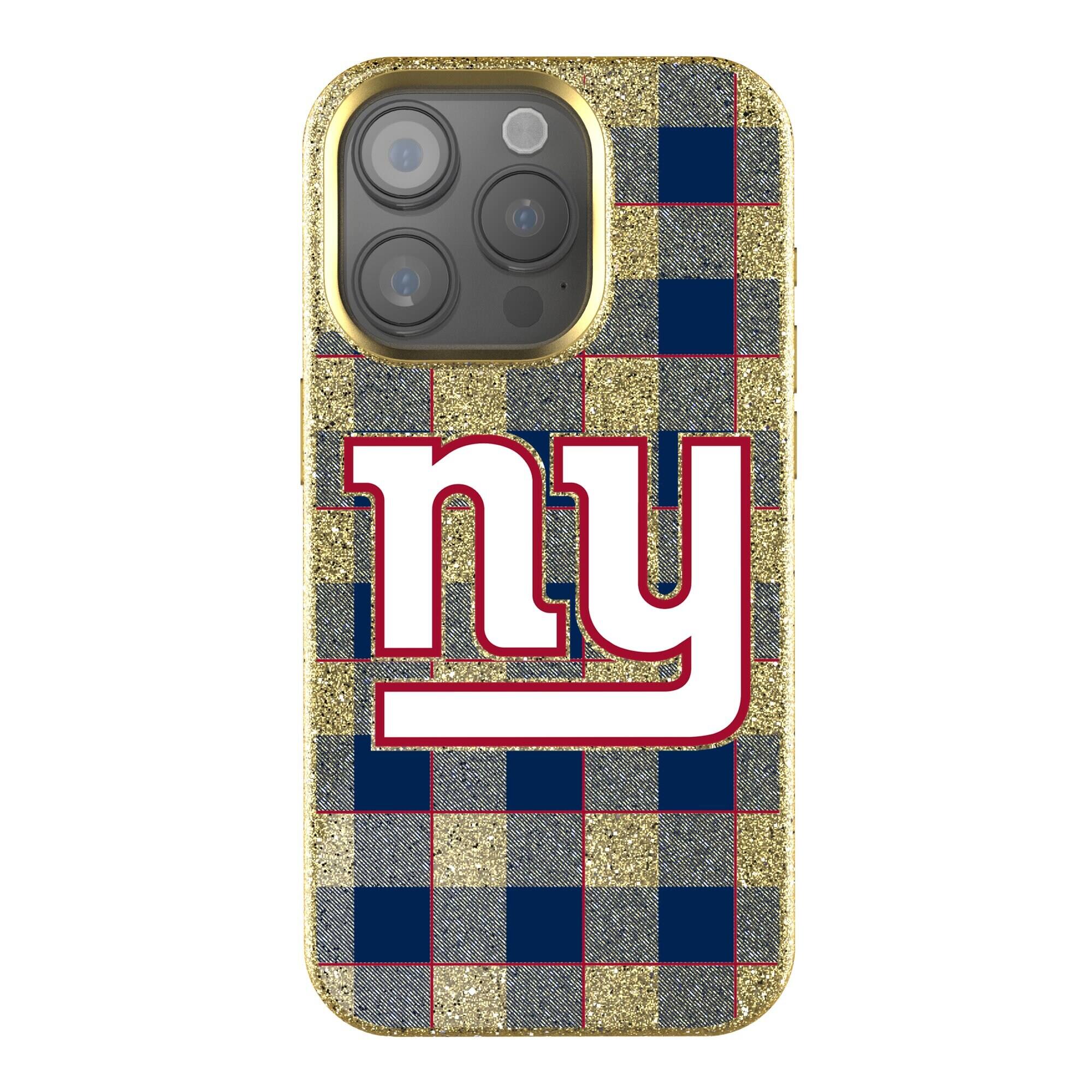 Front. Keyscaper - New York Giants Plaid Bling iPhone Case - 16 - Gold.