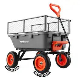 VEVOR - Garden Dump Cart, 800 lbs Poly Dump Cart, Garden Carts Dumps Wagon with Storage Fence, 90° Quick-Dumps Mechanism - Gray