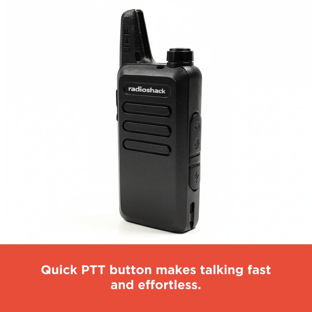 The Radioshack Quick PTT button makes talking fast and effortless.