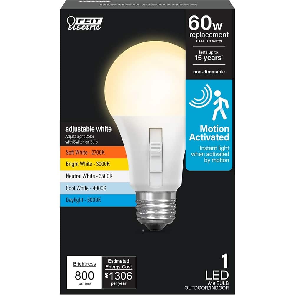 ACJPR - LED Motion Sensor Bulb – A19, 60W Equivalent, E26, 5CCT