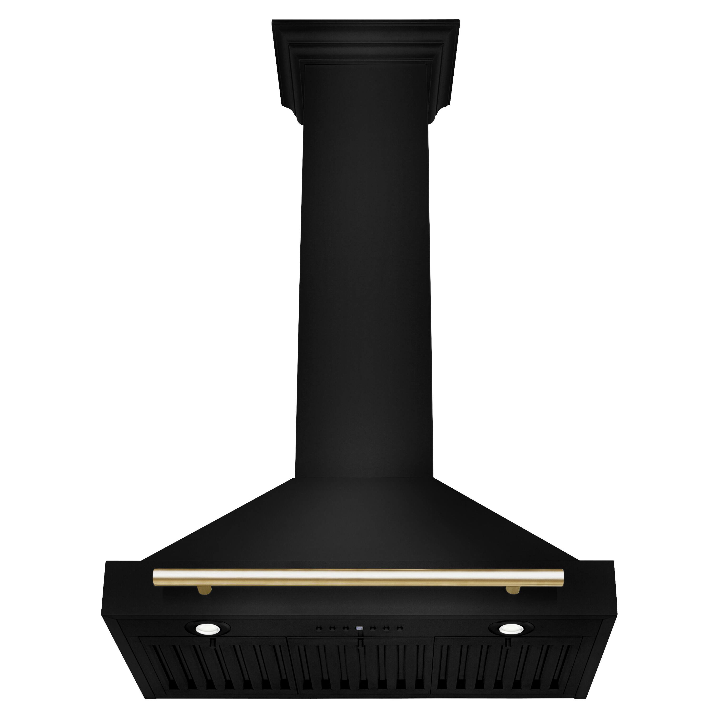 Back. ZLINE - 30 in. Autograph Edition Black Stainless Steel Wall Mount Range Hood With Polished Gold Handle (BSKB4Z-30-G) - Black stainless steel.