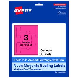 Avery - Avery® Sealing Labels, 5-1/8" x 4", Neon Magenta, 30 Total - Pink
