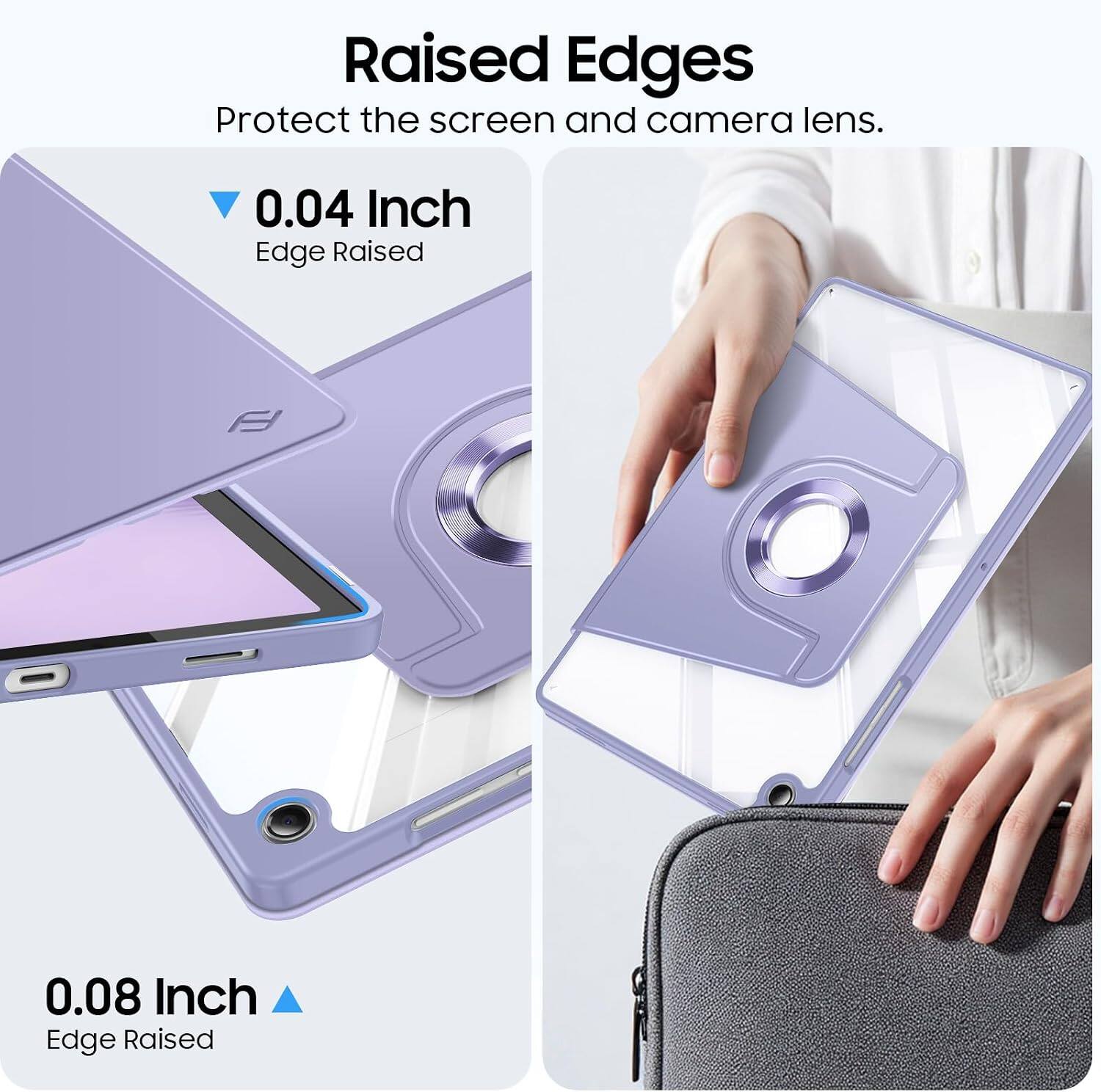 Raised Edges Protect the screen and camera lens.

0.04 Inch Edge Raised

0.08 Inch Edge Raised